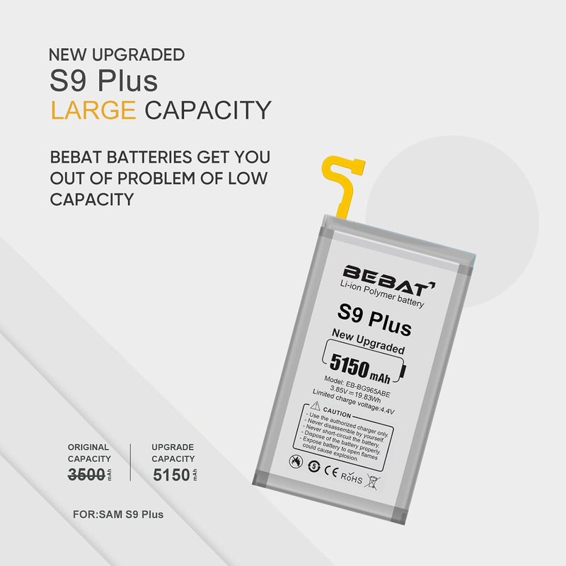 BEBAT Replacement Battery for Samsung Galaxy S9 Plus,5150mAh High Capacity Lithium Polymer Battery for Samsung Galaxy S9 Plus SM-G965 G965V G965A G965T G965P G965R4 G960F with Repair Tool Kits - Image 2